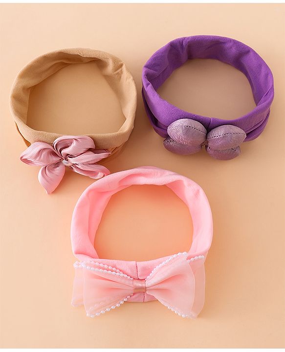 Babyhug Floral Bow Stretch Kids Headband - Pink & Purple
