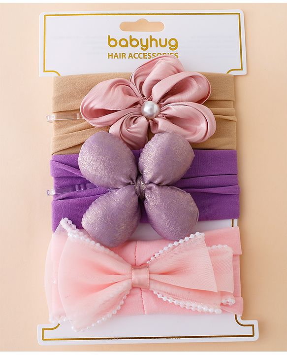 Babyhug Floral Bow Stretch Kids Headband - Pink & Purple