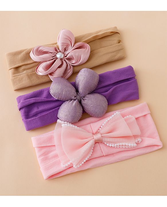 Babyhug Floral Bow Stretch Kids Headband - Pink & Purple
