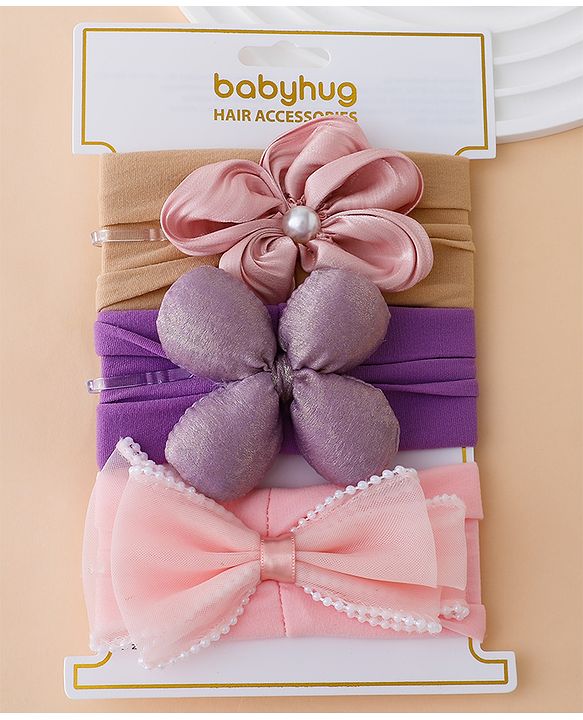 Babyhug Floral Bow Stretch Kids Headband - Pink & Purple