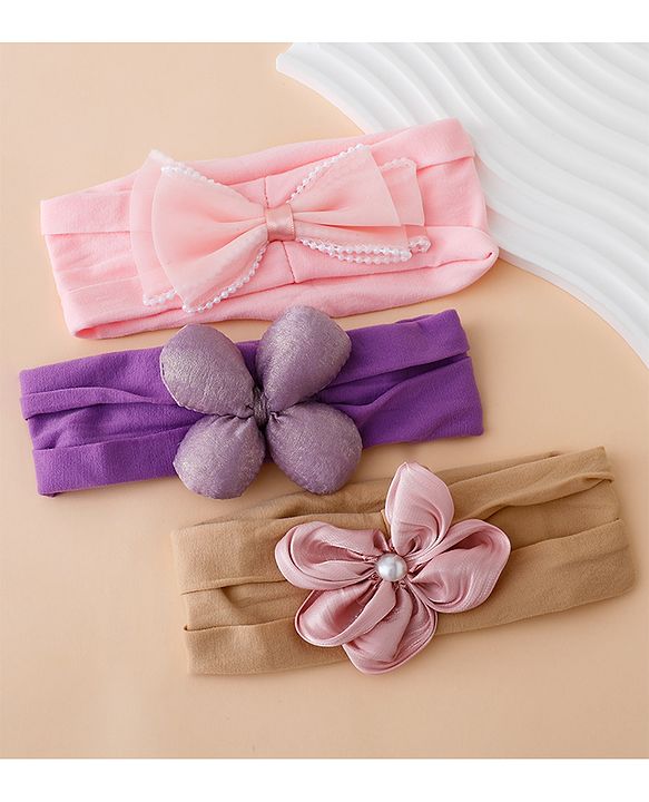 Babyhug Floral Bow Stretch Kids Headband - Pink & Purple