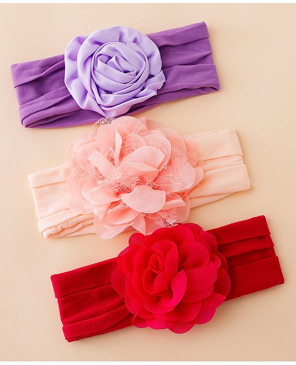 Babyhug Free Size Headbands With Floral Applique Pack of 3 - Multicolor