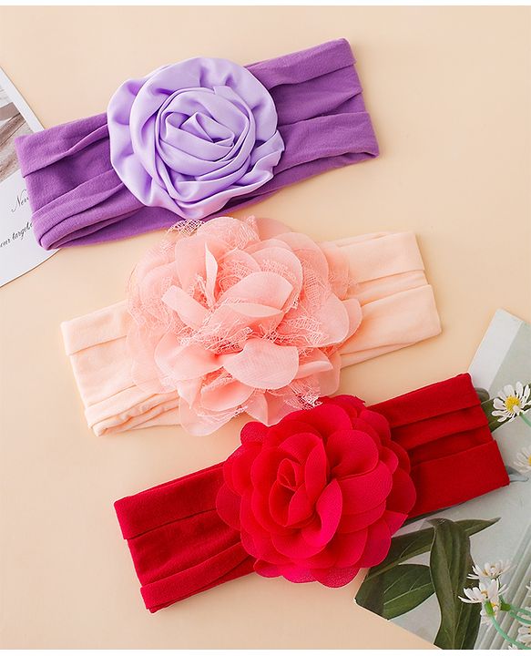 Babyhug Free Size Headbands With Floral Applique Pack of 3 - Multicolor