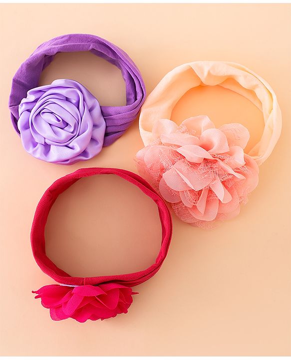 Babyhug Free Size Headbands With Floral Applique Pack of 3 - Multicolor