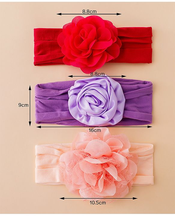 Babyhug Free Size Headbands With Floral Applique Pack of 3 - Multicolor