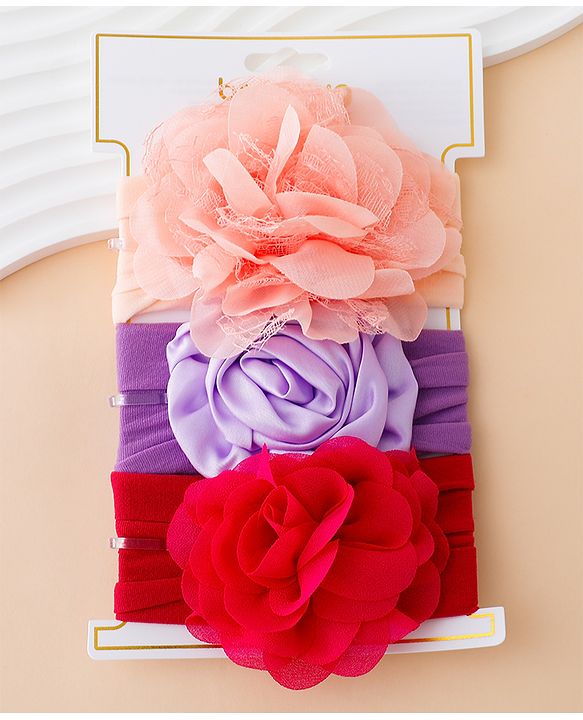Babyhug Free Size Headbands With Floral Applique Pack of 3 - Multicolor