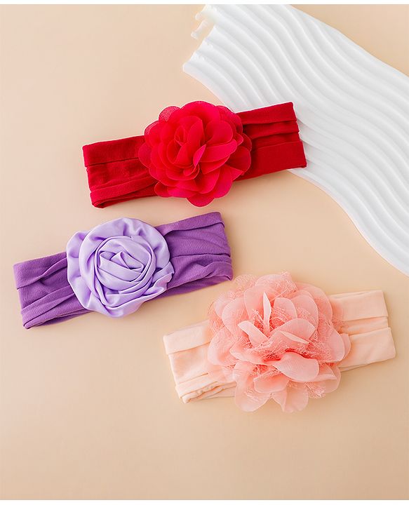 Babyhug Free Size Headbands With Floral Applique Pack of 3 - Multicolor