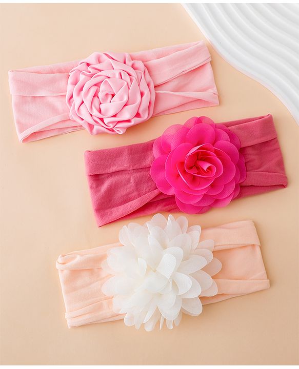 Babyhug Free Size Headbands With Floral Applique Pack of 3 - Multicolor