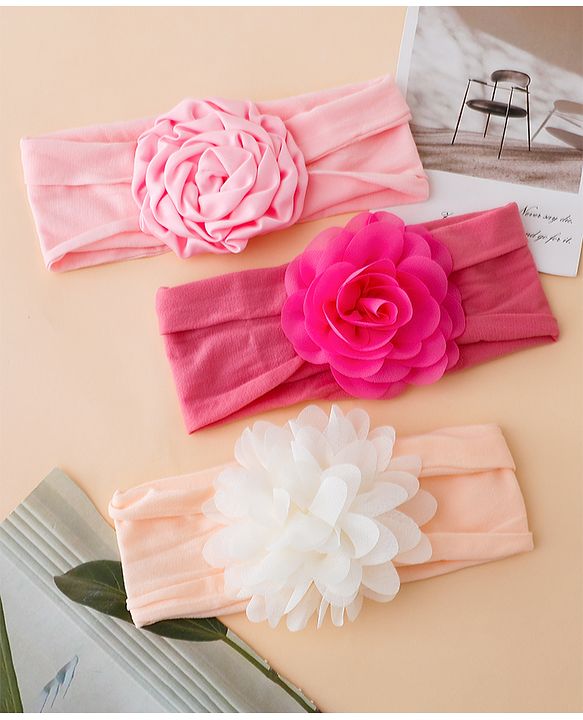Babyhug Free Size Headbands With Floral Applique Pack of 3 - Multicolor