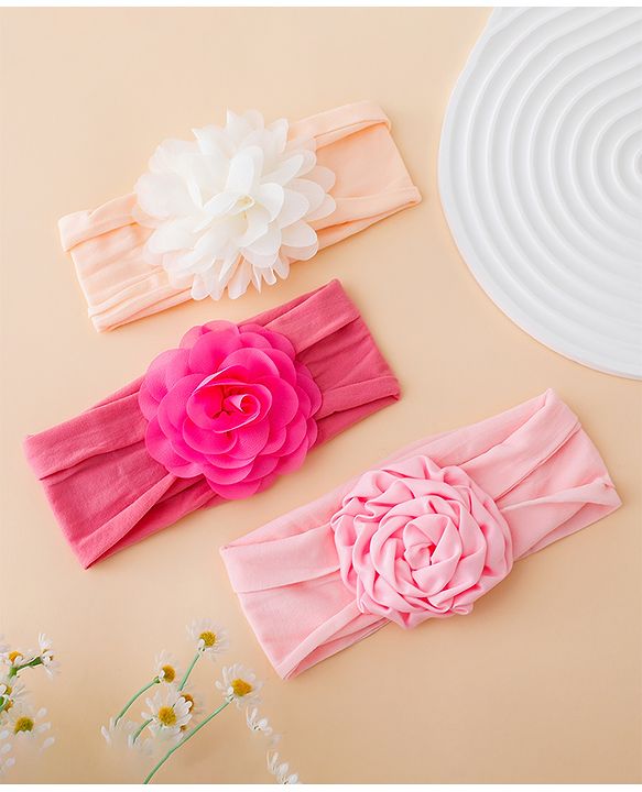 Babyhug Free Size Headbands With Floral Applique Pack of 3 - Multicolor