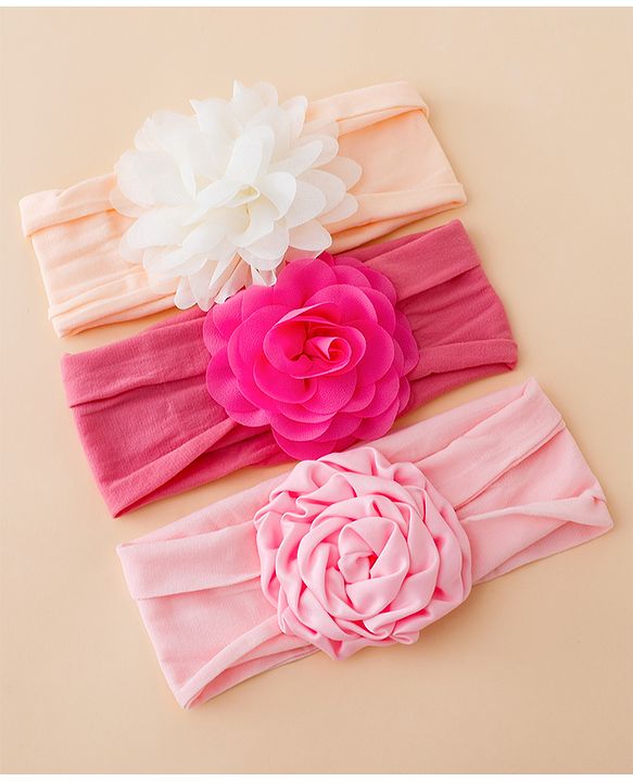 Babyhug Free Size Headbands With Floral Applique Pack of 3 - Multicolor