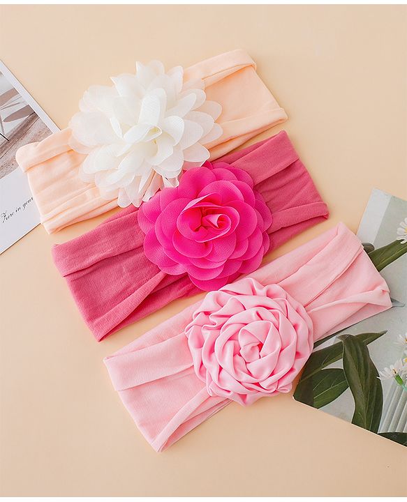 Babyhug Free Size Headbands With Floral Applique Pack of 3 - Multicolor
