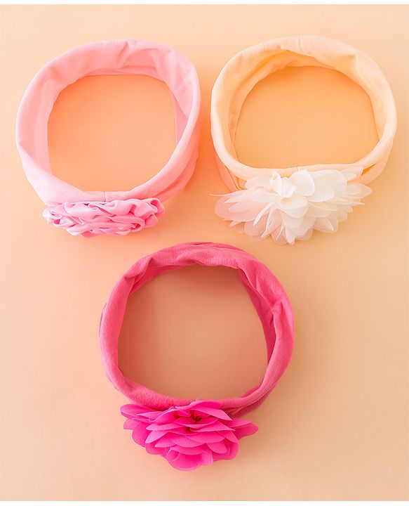 Babyhug Free Size Headbands With Floral Applique Pack of 3 - Multicolor