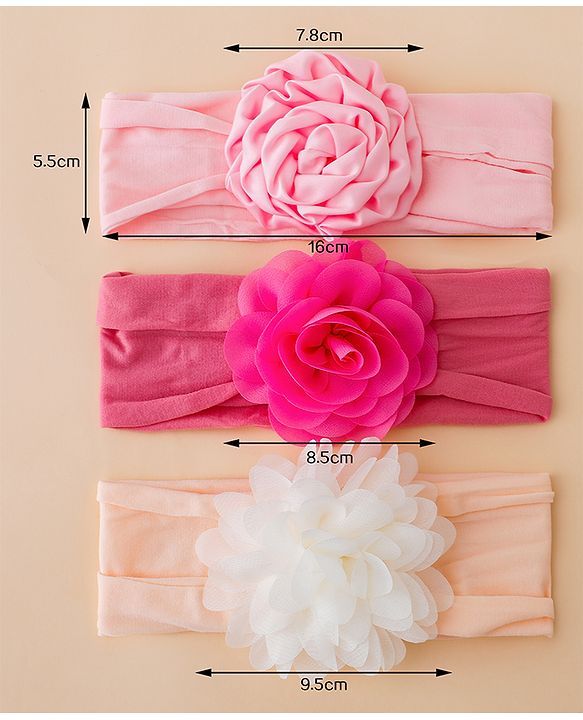 Babyhug Free Size Headbands With Floral Applique Pack of 3 - Multicolor