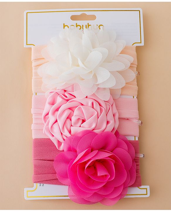Babyhug Free Size Headbands With Floral Applique Pack of 3 - Multicolor