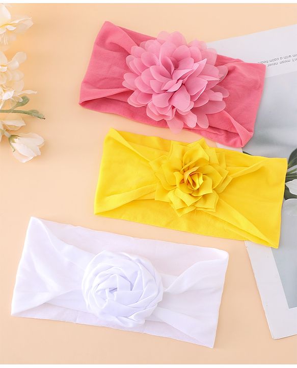 Babyhug Free Size Headbands With Floral Applique Pack of 3 - Multicolor