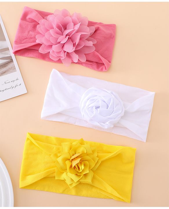 Babyhug Free Size Headbands With Floral Applique Pack of 3 - Multicolor