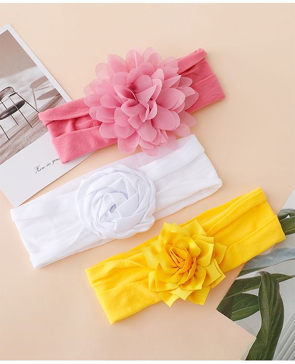 Babyhug Free Size Headbands With Floral Applique Pack of 3 - Multicolor