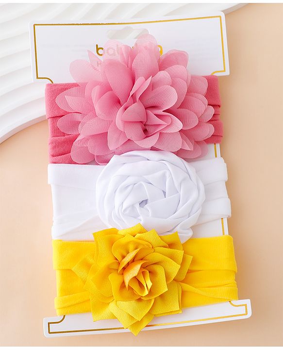 Babyhug Free Size Headbands With Floral Applique Pack of 3 - Multicolor