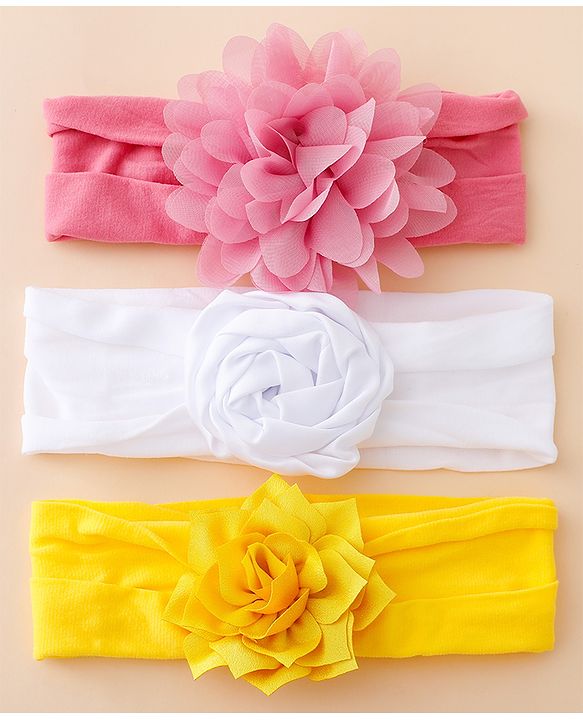 Babyhug Free Size Headbands With Floral Applique Pack of 3 - Multicolor