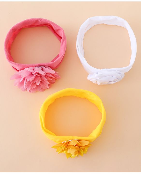 Babyhug Free Size Headbands With Floral Applique Pack of 3 - Multicolor