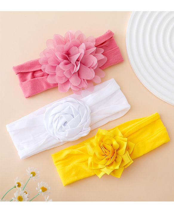 Babyhug Free Size Headbands With Floral Applique Pack of 3 - Multicolor