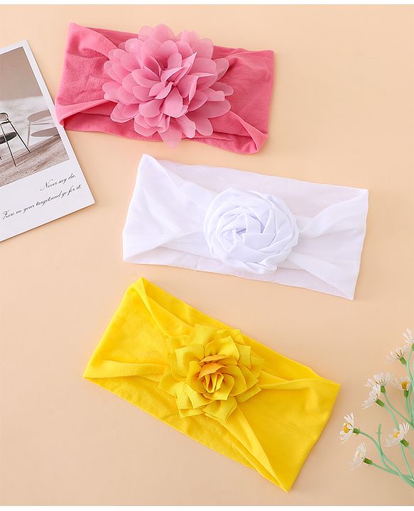 Babyhug Free Size Headbands With Floral Applique Pack of 3 - Multicolor