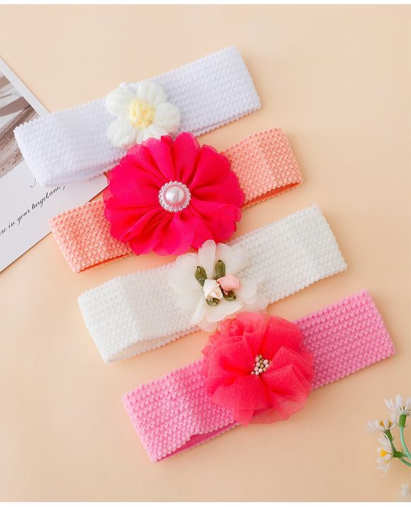 Babyhug Free Size Headbands With Floral Applique Pack of 4 - Multicolor