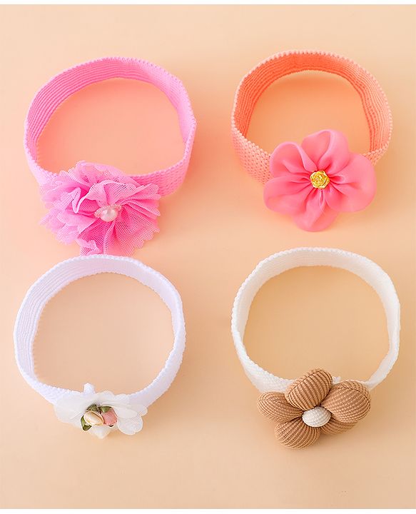 Babyhug Free Size Headbands With Floral Applique Pack of 4 - Multicolor