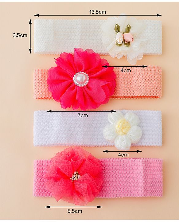 Babyhug Free Size Headbands With Floral Applique Pack of 4 - Multicolor