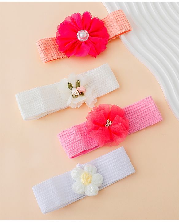 Babyhug Free Size Headbands With Floral Applique Pack of 4 - Multicolor