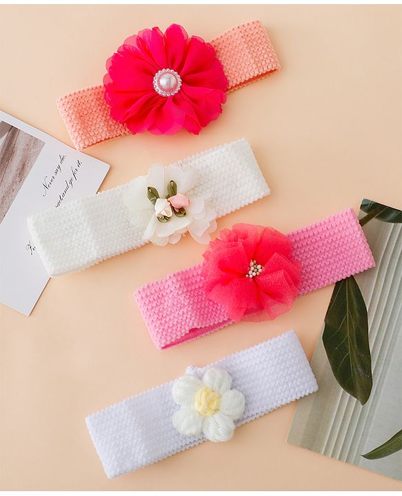 Babyhug Free Size Headbands With Floral Applique Pack of 4 - Multicolor