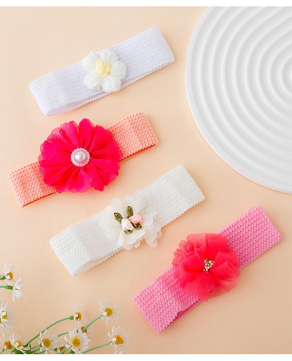 Babyhug Free Size Headbands With Floral Applique Pack of 4 - Multicolor