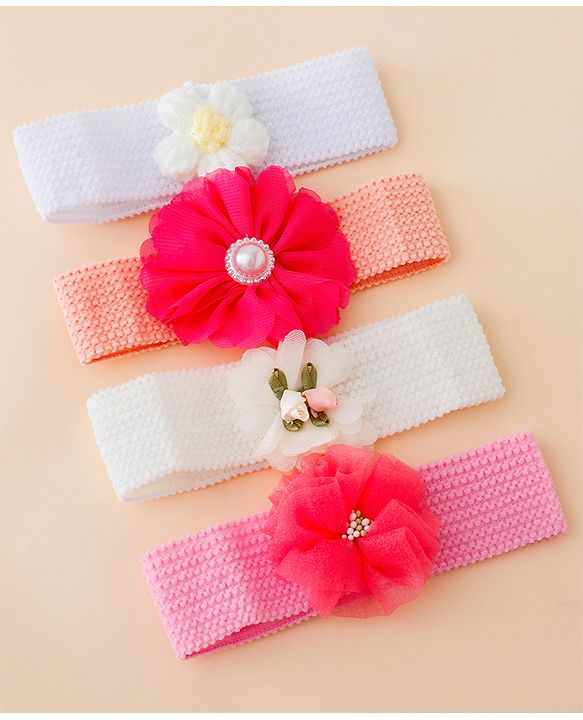 Babyhug Free Size Headbands With Floral Applique Pack of 4 - Multicolor