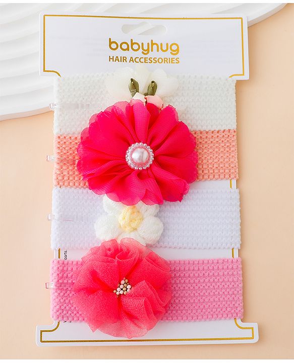 Babyhug Free Size Headbands With Floral Applique Pack of 4 - Multicolor