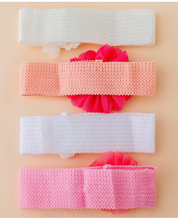Babyhug Free Size Headbands With Floral Applique Pack of 4 - Multicolor