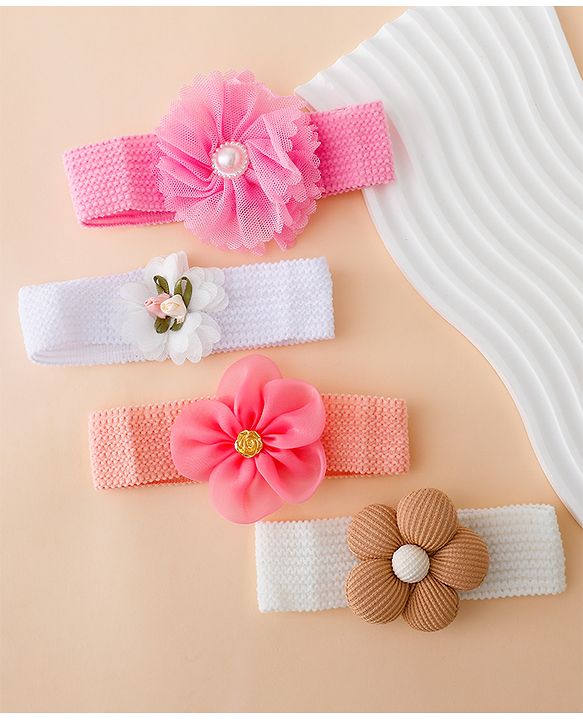 Babyhug Free Size Headbands With Floral Applique Pack of 4 - Multicolor