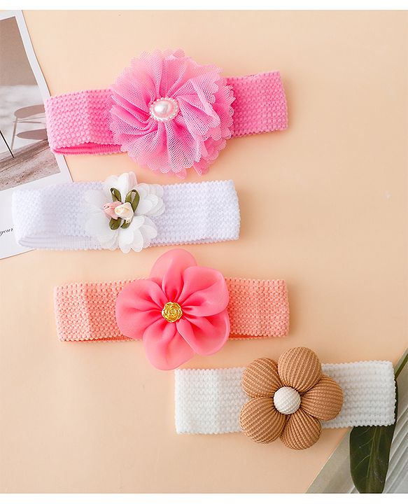 Babyhug Free Size Headbands With Floral Applique Pack of 4 - Multicolor