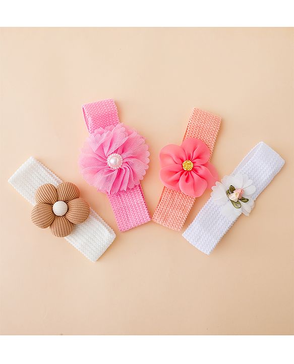 Babyhug Free Size Headbands With Floral Applique Pack of 4 - Multicolor