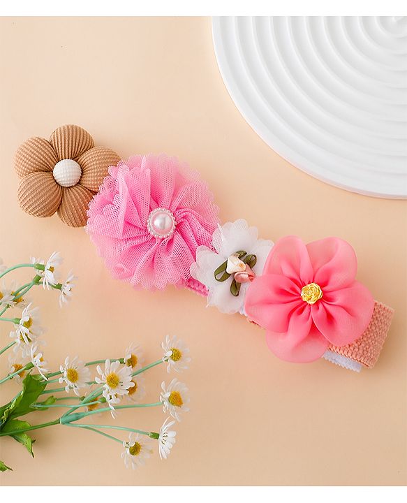 Babyhug Free Size Headbands With Floral Applique Pack of 4 - Multicolor