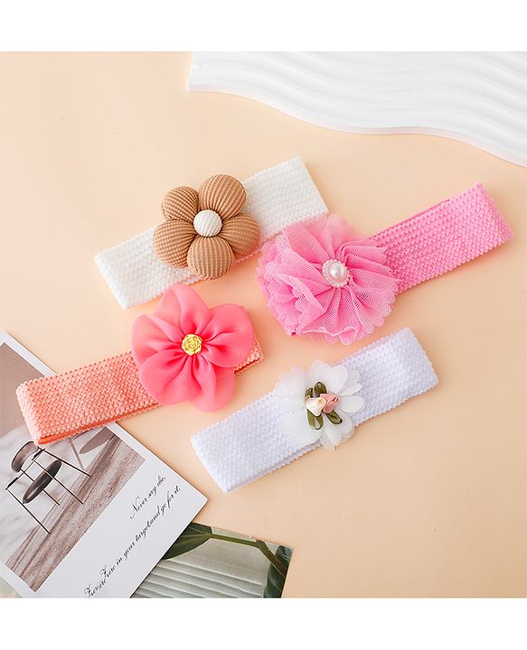 Babyhug Free Size Headbands With Floral Applique Pack of 4 - Multicolor