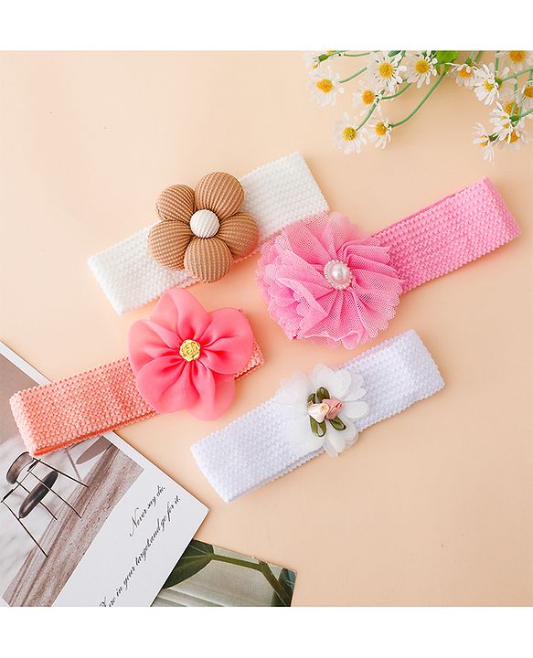 Babyhug Free Size Headbands With Floral Applique Pack of 4 - Multicolor