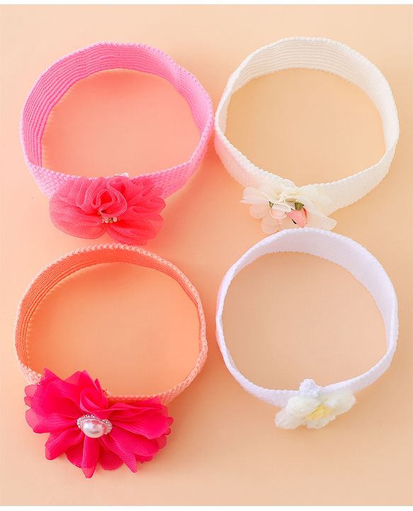 Babyhug Free Size Headbands With Floral Applique Pack of 4 - Multicolor