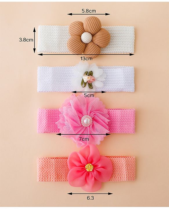 Babyhug Free Size Headbands With Floral Applique Pack of 4 - Multicolor