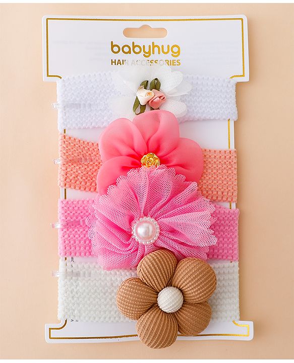 Babyhug Free Size Headbands With Floral Applique Pack of 4 - Multicolor
