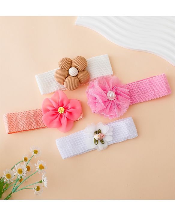 Babyhug Free Size Headbands With Floral Applique Pack of 4 - Multicolor