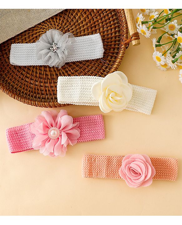 Babyhug Free Size Headbands With Floral Applique Pack of 4 - Multicolor