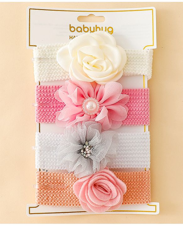 Babyhug Free Size Headbands With Floral Applique Pack of 4 - Multicolor