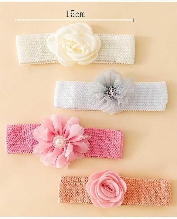 Babyhug Free Size Headbands With Floral Applique Pack of 4 - Multicolor