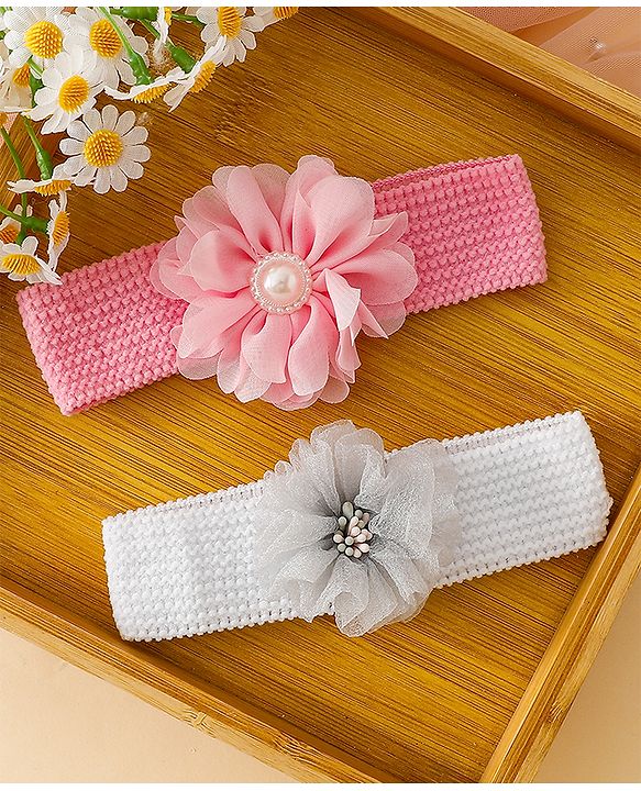 Babyhug Free Size Headbands With Floral Applique Pack of 4 - Multicolor